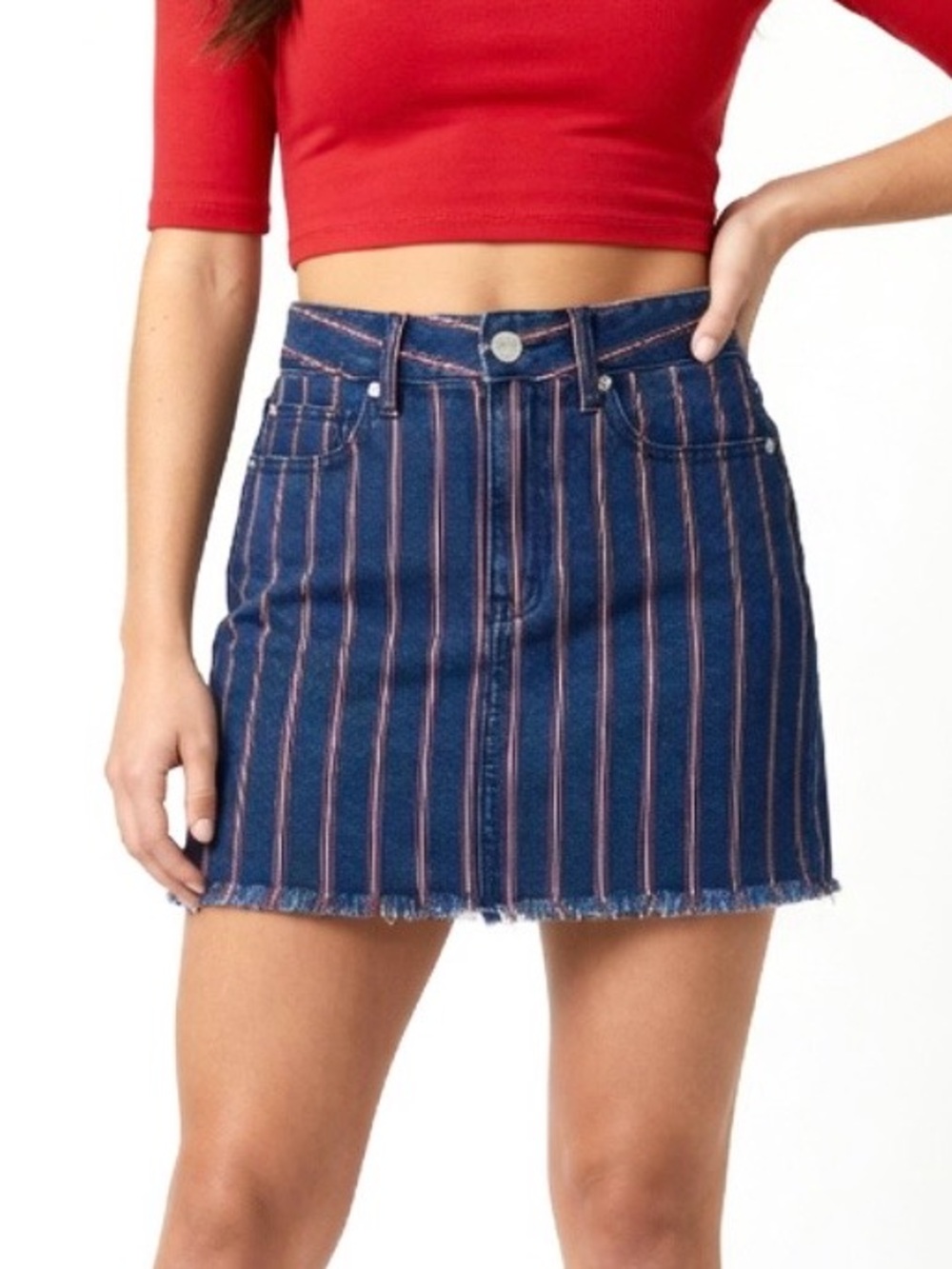 American Eagle Super Stretch Denim Striped Mini Skirt 6 NWOT